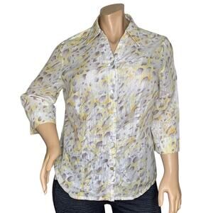 Alfred Dunner Collared Blouse Button Down 3/4 Sleeve Animal Print Size 16W